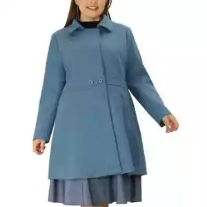 Agnes Orinda Plus Size Peacoat Women Elegant Notched Lapel Blue Size 3X MSRP 147 - Picture 1 of 6