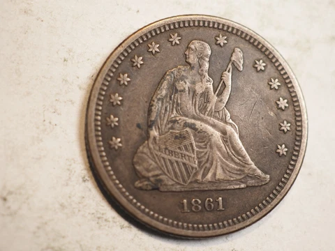1861  P SEATED LIBERTY SILVER QUARTER  ***NICE COIN!***FREE SHIPPING A0702 Cover