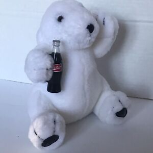 Coca-Cola Brand Plush White Polar Bear, Coca-Cola Collection 1993 Holding A Coke