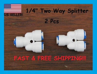 2 Pcs 1/4" Two Way Splitter Y Valve for Reverse Osmosis (RO) Water Purification - Image 1 of 4