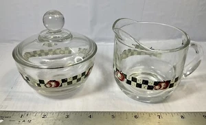 Vtg Anchor Hocking Apple Checker Ribbon Creamer & Sugar Farm House Decor Cream - Picture 1 of 6