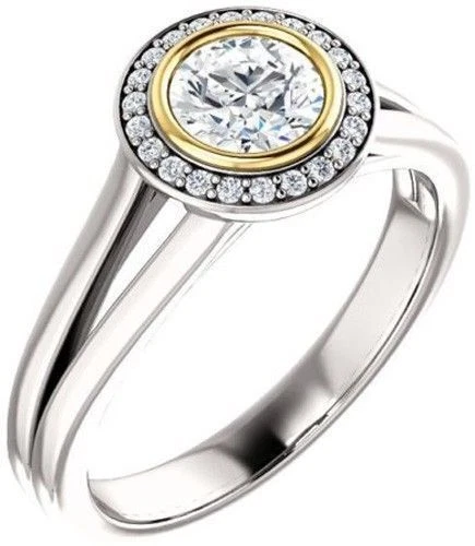 1.12 carat total Round Diamond Halo Engagement Solitaire 14k Two Tone Gold Ring - Image 1 of 1