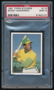 SP PSA 9 1981 Topps Stickers RICKEY HENDERSON #115 HOF Oakland A's Athletics QTY