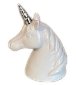Estatuilla Holiday Lane cabeza de unicornio de porcelana blanca de 6" con cuerno plateado - Imagen 1 de 2