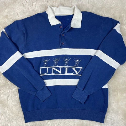 Vintage UNLV Rebels Collared Color Block Blue White Sweatshirt Size L Cover