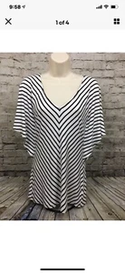White House Black Market White with Black Stripes Cold Shoulder Top Size Small - Picture 1 of 5