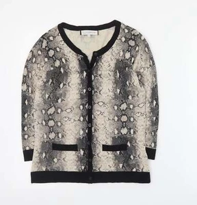 Principles Womens Beige Round Neck Animal Viscose Blend Cardigan Size 10 - Picture 1 of 12