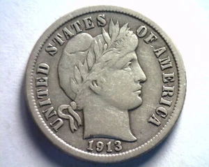 1913 FRISEUR DIME EXTRAFEIN XF EXTREM FEIN EF SCHÖNE ORIGINAL MÜNZBOBS MÜNZEN - Bild 1 von 2