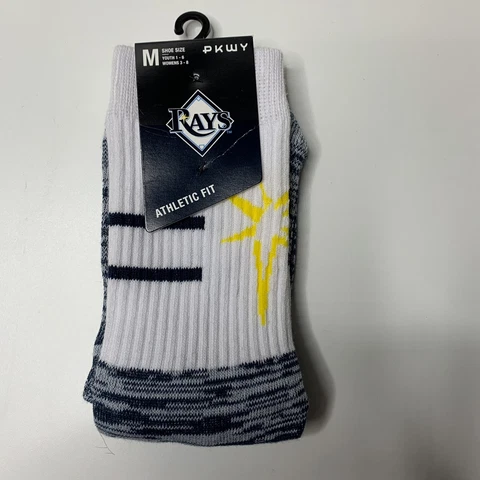 New PKWY Tampa Bay Rays Block Crew Socks Size M Womens 3-8 Youth 1-6 Cover