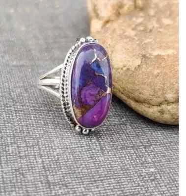 Natural Purple Copper Turquoise Gemstone 925 Sterling Silver Ring All Size R277 - Image 1 of 4