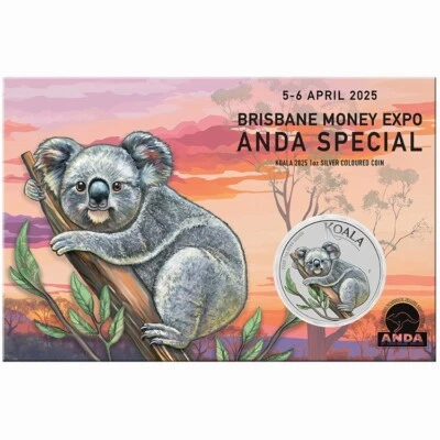 Australia 2025 KOALA Brisbane ANDA Money Expo Especial $1 OZ COLOR PLATA en OGP Foto 1 de 4