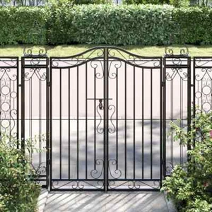 NNEVL Garden Gate Black 121x8x120 cm Wrought Iron - Picture 1 of 6