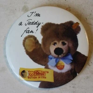 Steiff Pin Back Celluloid Button I'm a Teddy Fan Waving Steiff Teddy Bear CUTE - - Picture 1 of 1