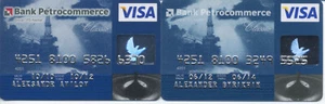 RUSSIA Petrocommerce Bank Visa "Oil platform" =2 ex with black & white text - Picture 1 of 2