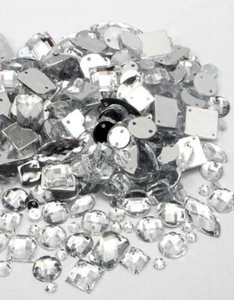 150x Mixed Shape Clear Sew on Diamante Crystal Gems Rhinestone 5-15mm - Picture 1 of 2