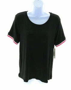 Tresics Womens Black Short Sleeve Crew Neck T Shirt with Pink and White Trim M - Picture 1 of 12