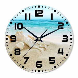 Seashells Wall Clock 10 inch Round Silent Non Ticking Wood Wall Clocks Batter... - Picture 1 of 8
