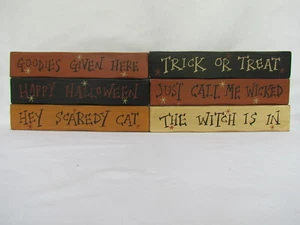 Primitive Style Halloween SIGNS / Sayings Witch cat wicked 6pc Collins M9030 - Picture 1 of 9