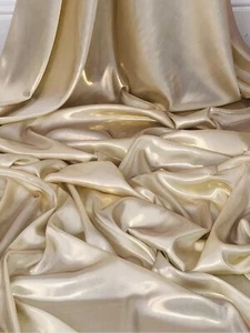 1 x Meter Creme Gold Wetlook Schimmer Satin Stoff Brautkleid Abend 58" breit - Bild 1 von 3