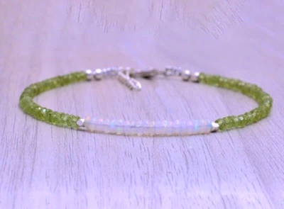 Brazalete de cuentas de ópalo etíope y rondelle facetado de peridoto natural 6-9" hombres mujeres Foto 1 de 4