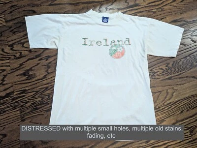 Vintage 90s Umbro Ireland FAI Soccer Football White T SHIRT (XL) *DISTRESSED!* - Image 1 of 4