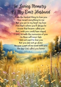 NEW A5 Graveside Memorial Card Fully Waterproof Laminated For My Dear Husband - Picture 1 of 3