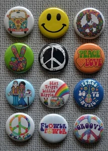 Hippie Peace & Love -  1 Inch Pin Back Buttons  - Picture 1 of 2
