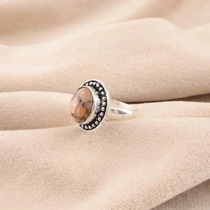 Orange Copper Turquoise Gemstone 925 Solid Silver Jewelry Oxidized Ring For Wife - Picture 1 of 2