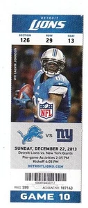 2013 DETROIT LIONS VS NEW YORK GIANTS TICKET STUB 12/22 CALVIN JOHNSON - Bild 1 von 1