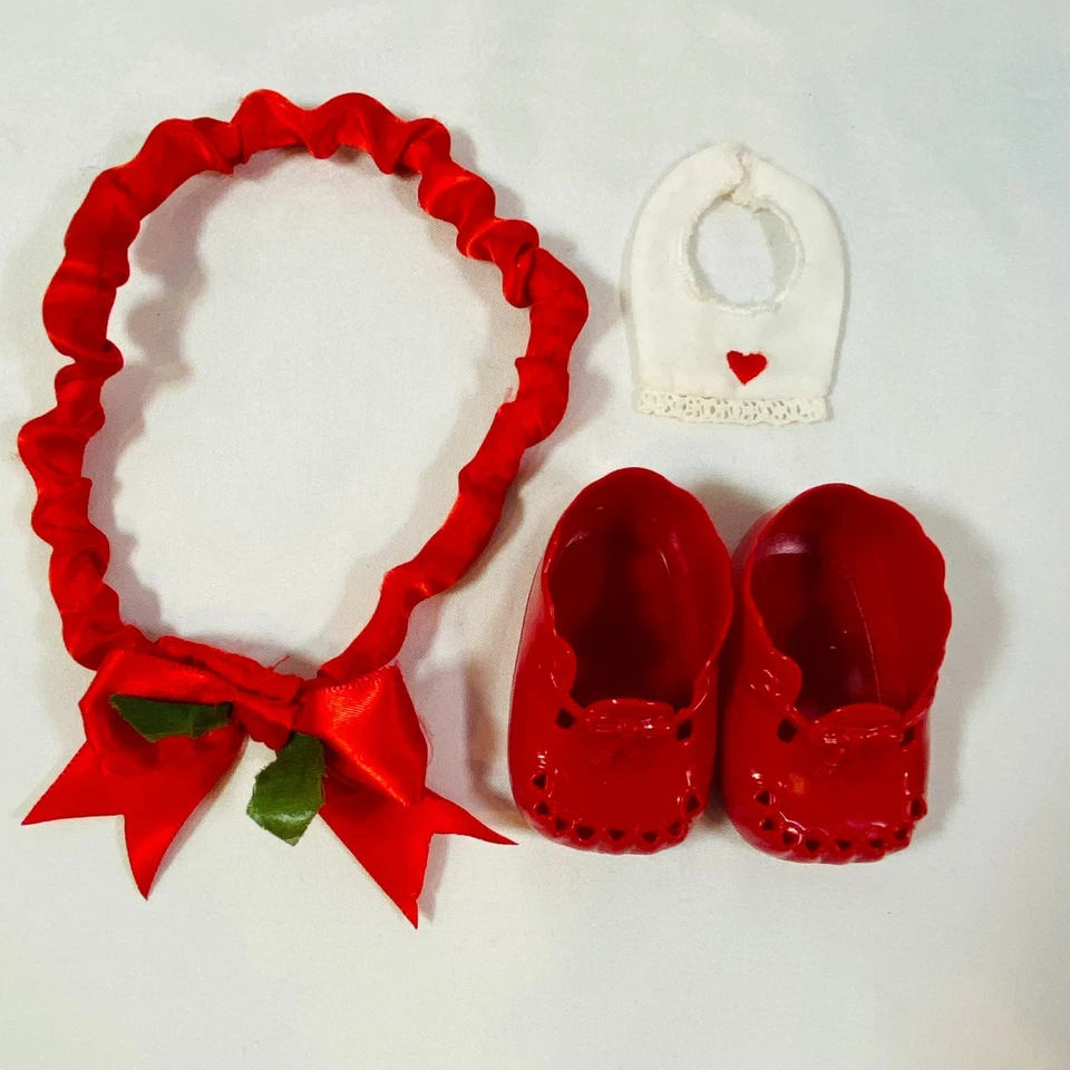 15" American Girl Doll Bitty Baby 1995 Christmas Dress Red Headband, Shoes, Bear - Image 1 of 4