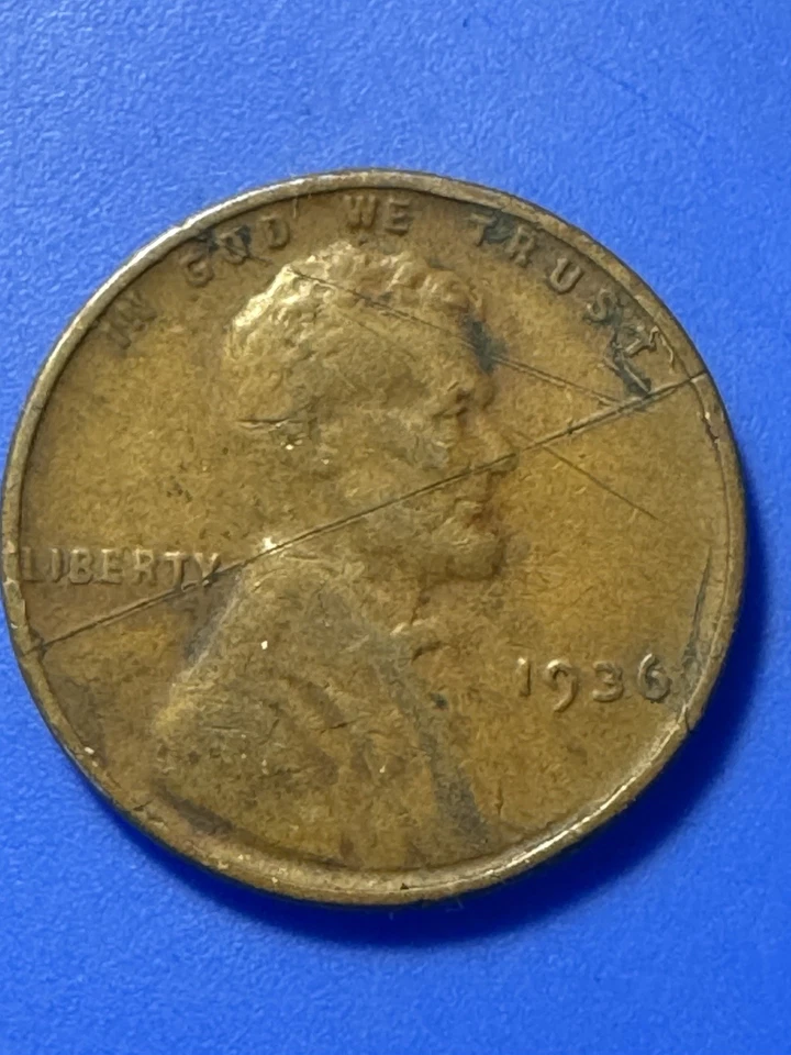 1936 Error Lincoln Cent Obverse diagonal crack rim to rim - Image 1 of 4
