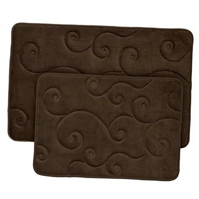 Набор из 2 ковриков для ванны из пеноматериала с эффектом памяти — узор из кораллового флиса с тиснением — шоколад - Изображение 1 из 4