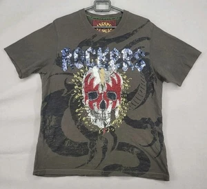 Camiseta Potente Hilada en Anillos Talla L Rockers Calavera Manga Corta Vintage Años 90 Lentejuelas - Imagen 1 de 10