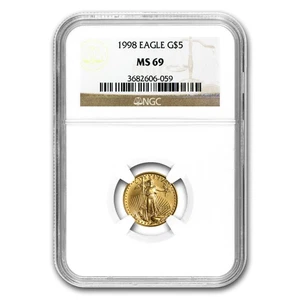 1998 1/10 oz American Gold Eagle MS-69 NGC - Picture 1 of 3