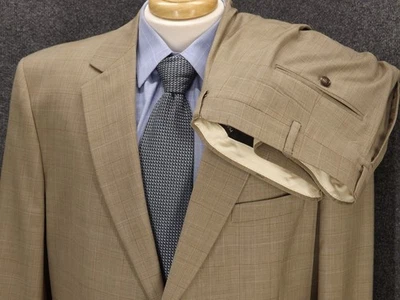 Traje Jos A Bank 46L Pantalones 38x33 Marrón Lana a Cuadros 2 Piezas 2 Botones Foto 1 de 4