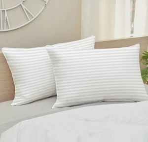 2x Luxury Hotel Quality Large Striped Pillows Soft Deluxe Jumbo Stripe Pillow - Picture 1 of 4
