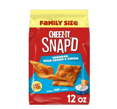 Cheez-It Snap'd Cheddar Sour Cream Cebola Queijo Cracker Chips, Batatas fritas finas, 12 oz - Imagem 1 de 4