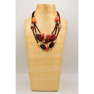 Chico's Statement Halskette schwerer Cabochon rot schwarz Rock braun Wildleder signiert BinA - Bild 1 von 12