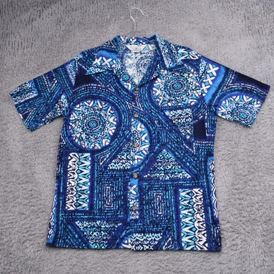 Vintage 70s JC Penney Hawaiian Shirt Mens Medium California Blue Barkcloth - Image 1 of 4
