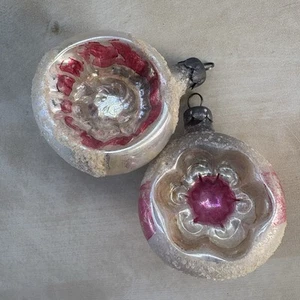 Set 2 Vintage Pink Metallic Round Glass Indent Vintage Christmas Ornaments *Note - Picture 1 of 22