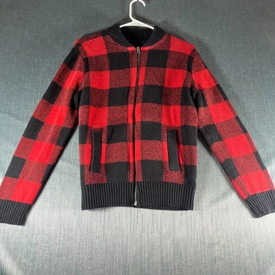 Suéter para hombre American Eagle Outfitters talla S rojo negro búfalo a cuadros cremallera completa Foto 1 de 4