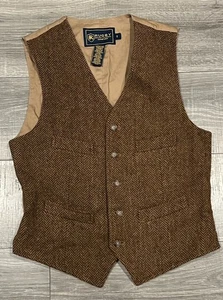 Ralph Lauren Rugby Mens Vest Small  Brown Tweed Wool Herringbone Waistcoat - Picture 1 of 8