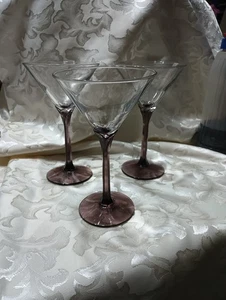 Set Of 3 Libby Domaine Amethyst Flower Petal Stemmed Martini Glasses - Picture 1 of 6