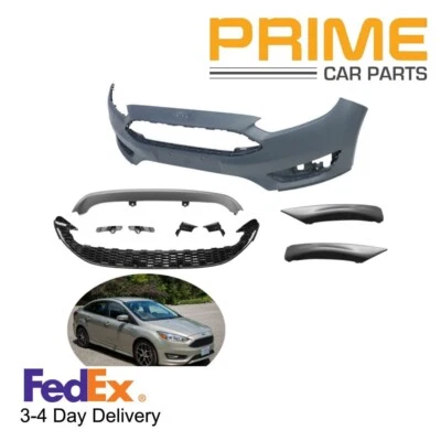 Fits 2015 2016 2017 2018 Ford Focus Complete Bumper W/ Lower Grille & Front Lips - Image 1 of 4