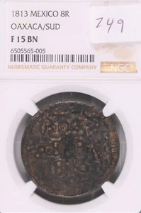 1813 Mexico 8 Reales Oaxaca/SUD Copper Coin - Insurgent Coinage NGC F-15 BN #005 - Picture 1 of 2