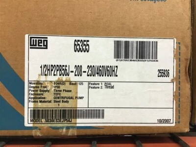 Weg .5036ES3EJP56J 1/2 HP AC Motor 208-230/460 Volts 3500 Rpm - Image 1 of 4