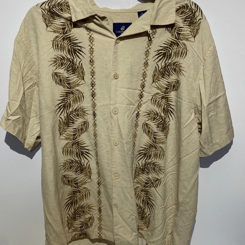 Camisa hawaiana con botones Caribbean Joe Tan Island Supply Co para hombre talla XL Foto 1 de 4