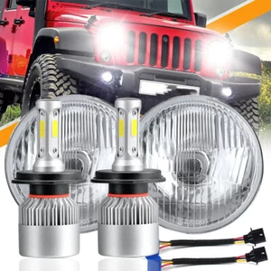 Pair 7" LED Halo Headlights Hi/Lo Beam Glass H4/9003 For Jeep Wrangler CJ TJ JK - Picture 1 of 15