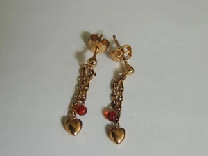 Jolie paire de boucles d'oreilles en plaqué or pendants coeur et perle orange  - Bild 1 von 2