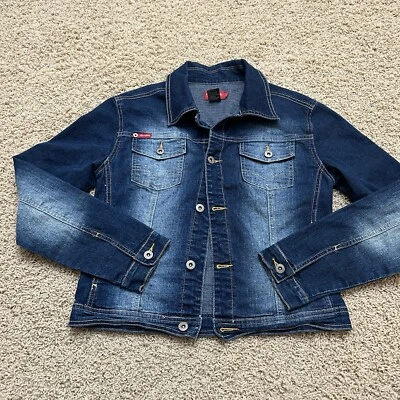 Jaqueta jeans feminina tamanho pequeno polo sul desgastada estilo Y2K  - Imagem 1 de 4